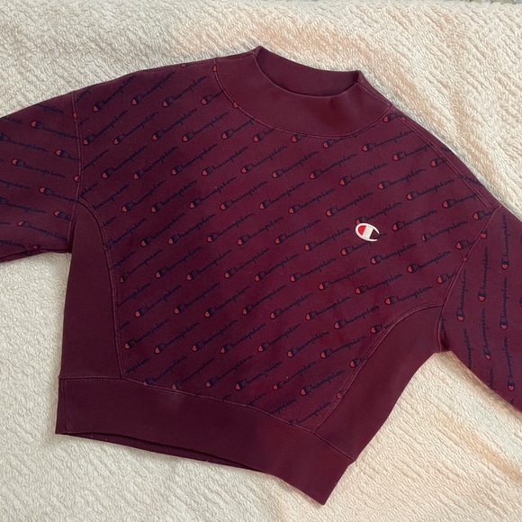 Burgundy Champion Cropped Crewneck With Logos - Picture 1 of 3